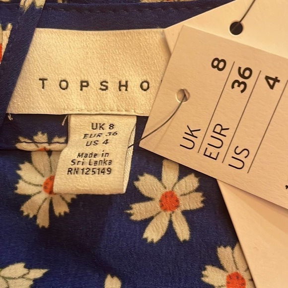 Topshop NEW Size US 4 Ruched Peplum Camisole Blue Daisy Floral Cami Top Womens - Picture 6 of 7